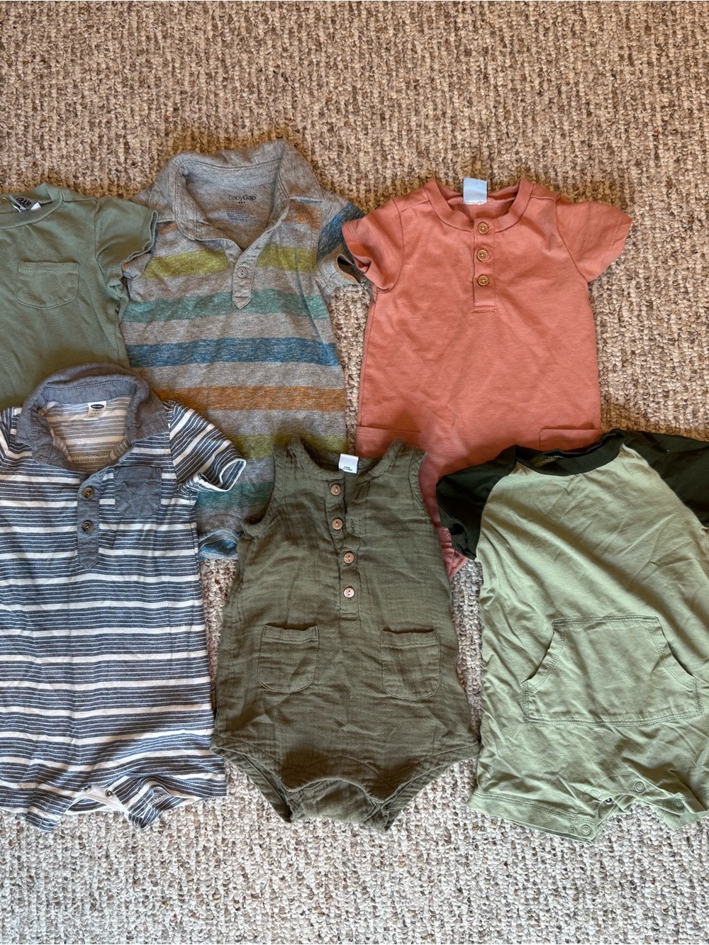 Old Navy Baby Romper Bundle in Olive, Rust & Striped Neutrals